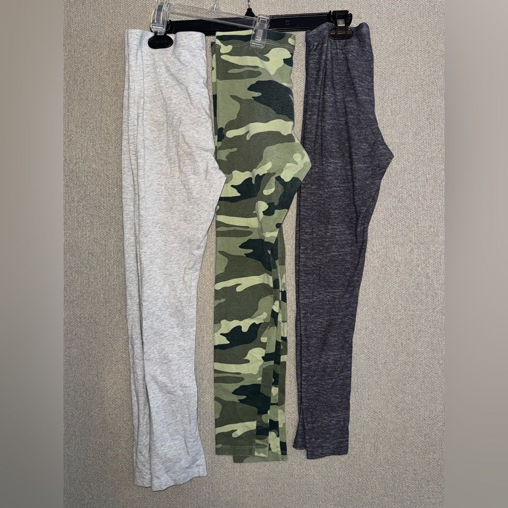 Girls size large 10/12 Gray, Camo, and Charcoal Leggings bundle
